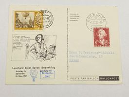 1957 Ballon Post Karte Freiballon OMO ab Schlieren Euler ET