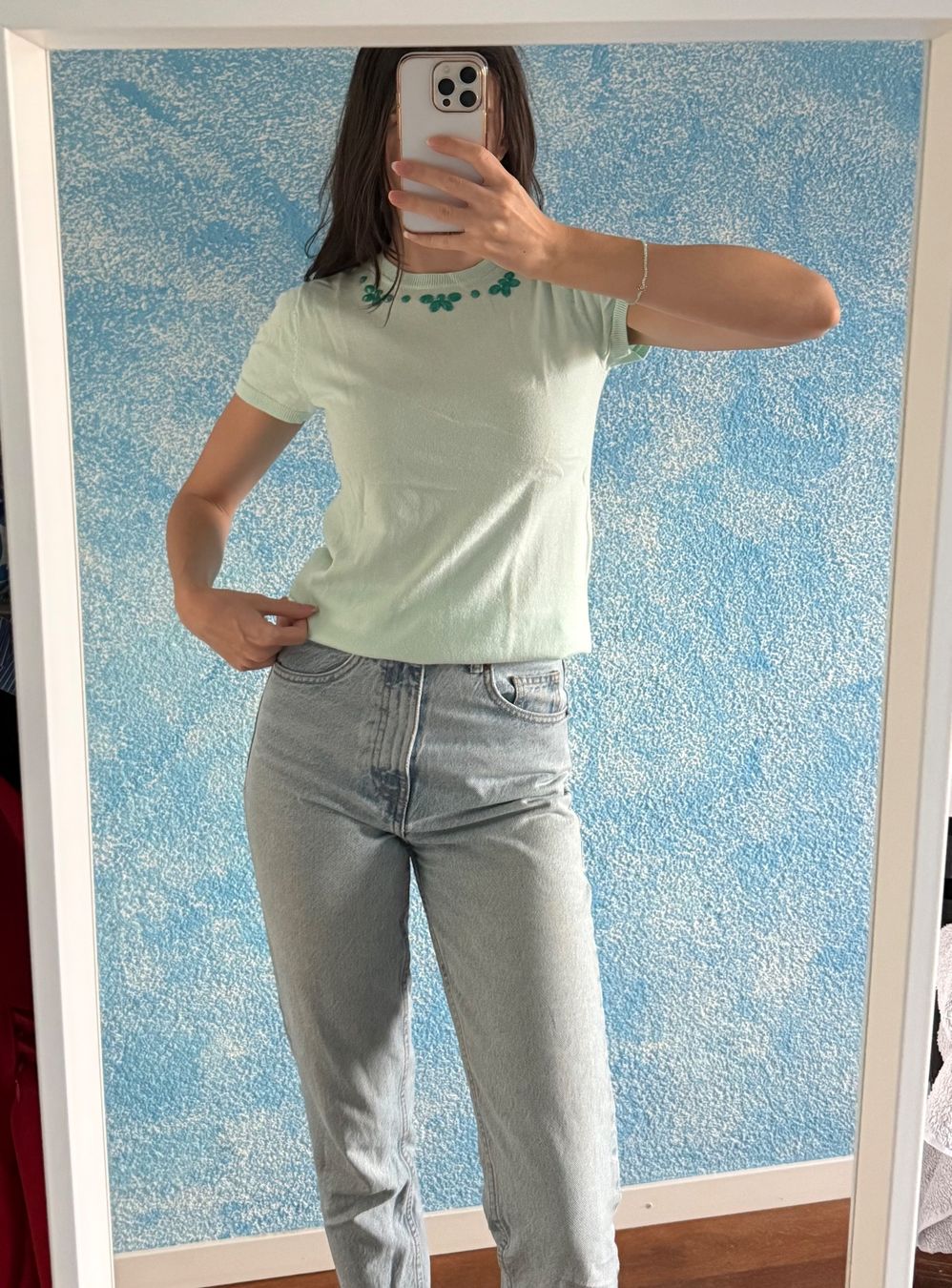 Benetton T-shirt: Mintgrüner Benetton Kurzarm-Pullover XS – Usato da Altendorf venduto da Jeshy15