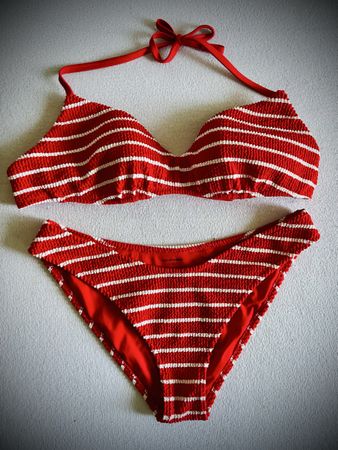 Calzedonia Cobey Bikini rot-weiss gestreift (Crinkle) Gr.M/L