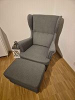 Gemütlicher Ohrensessel mit Fusshocker, Grau, Top Zustand