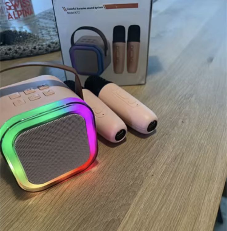 Gontence Karaoke Maschine Mit 2 Mikrofonen - Bluetooth Kinder Karaoke Mit Lichteffekten Beige