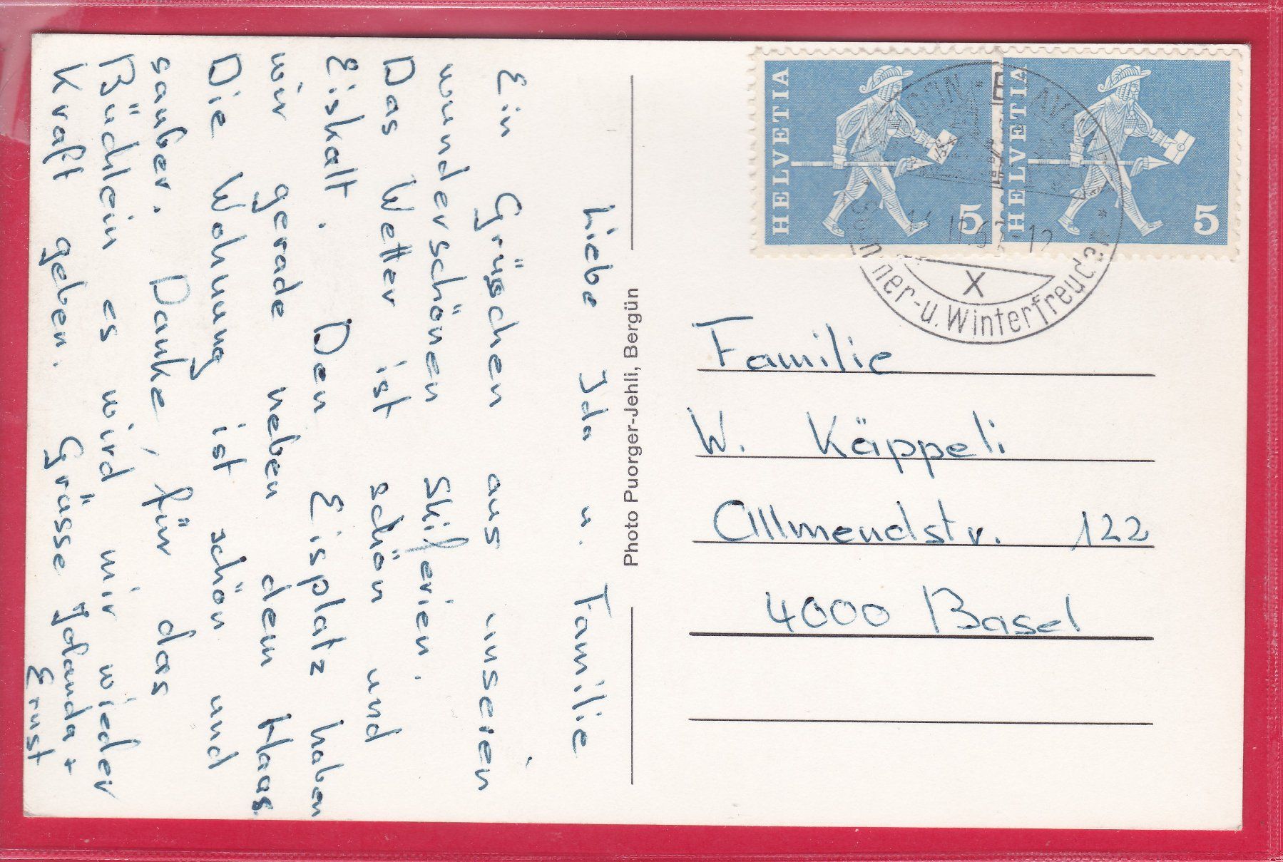 Cartoline postali: BERGÜN, 14.2.1967 – Usato da Oberrieden venduto da Gebirgsstelze 1