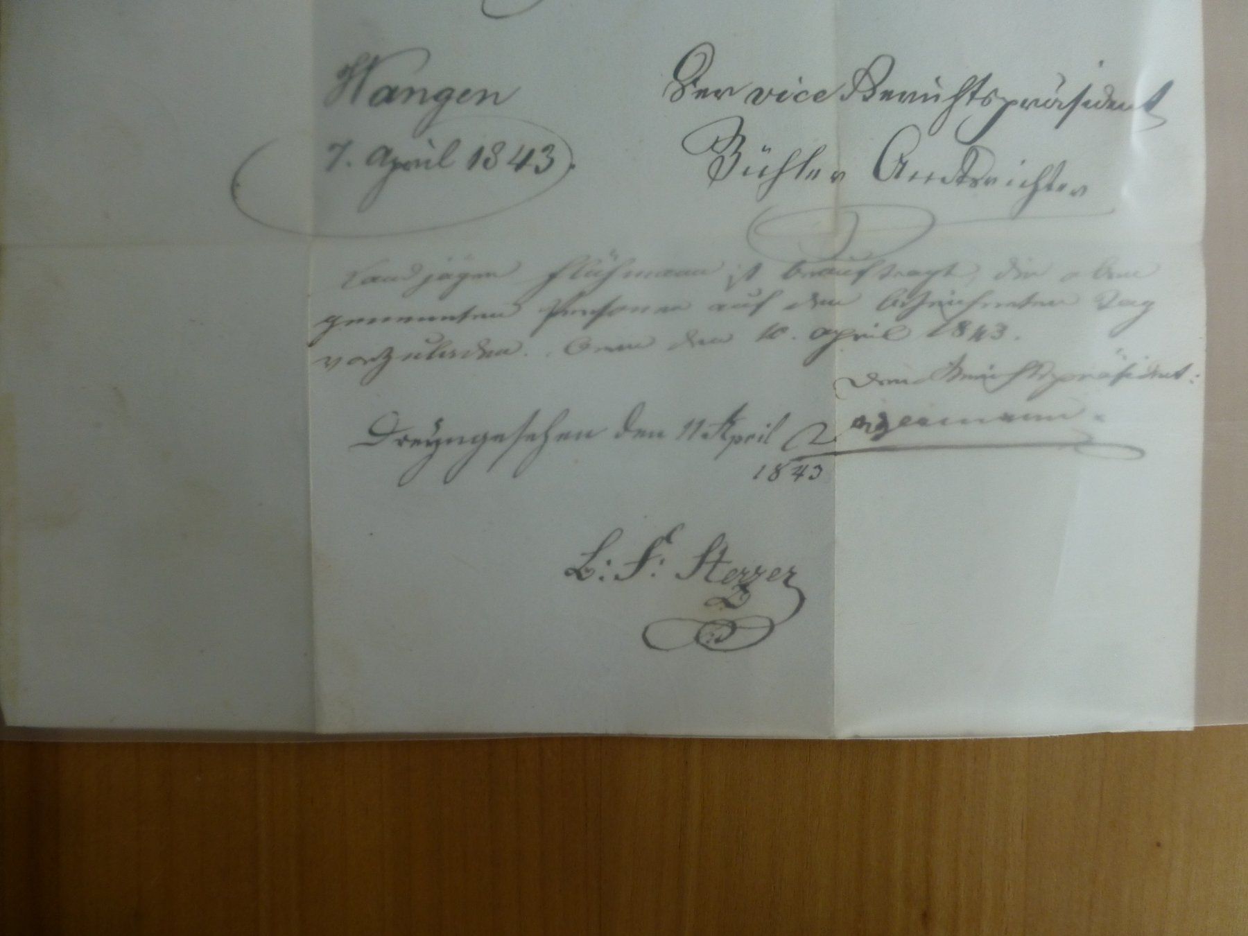 Documenti: Wangen/ Herzogenbuchsee 12.April 1843 – Usato da Bettlach venduto da 1saurer 6