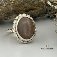 Unikate Silber Ring 925 mit braunem Mondstein Grösse 58