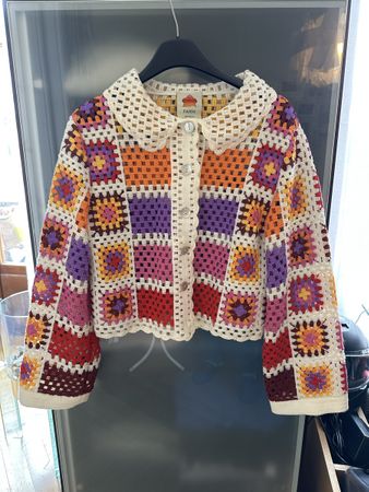 Jaquette au crochet en coton multicolore marque Farm,XS.