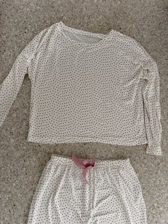 Damen Pyjama Set weiss gepunktet Langarm guter Zustand M
