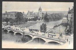 Zürich Detailansicht mit Trams und Kutschen Hotel Bauer