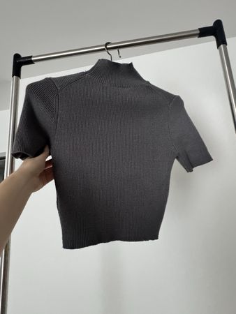 Zara Strick Top Grau Rollkragen Kurzarm Gr. S