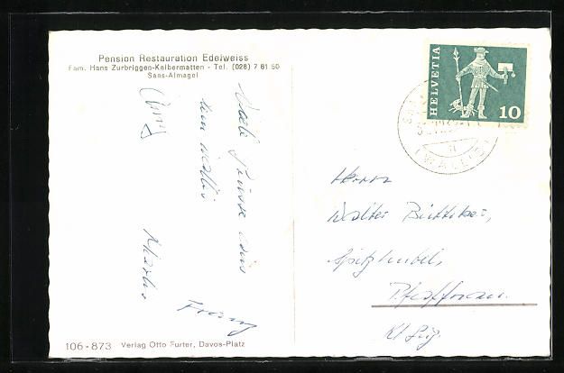 Cartoline postali: Saas-Almagel, Pension Restaurant Edelwei – Usato da Berlin venduto da bartko-reher 1