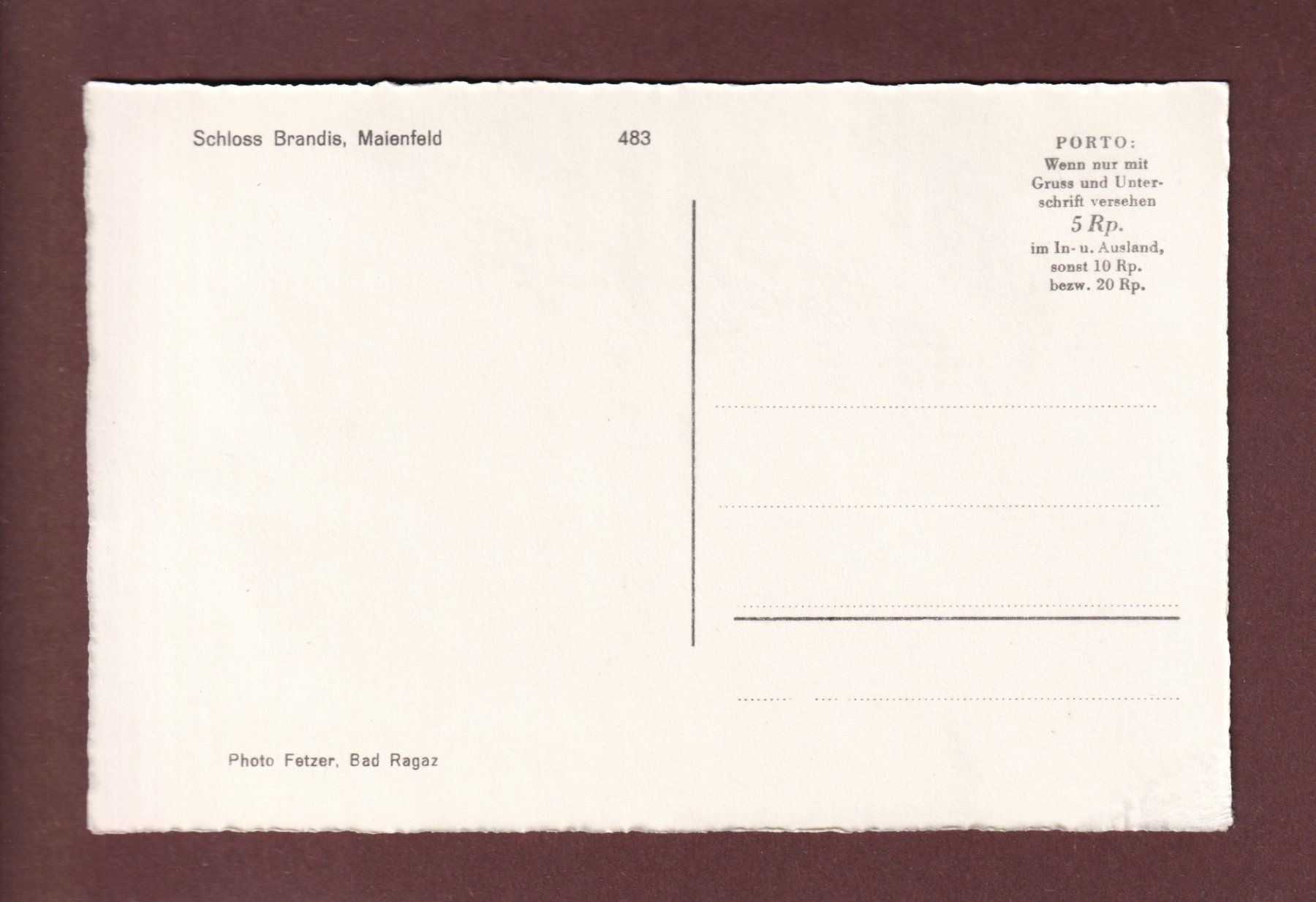 Cartes postales: MAIENFELD - Schloss Brandis – D'occasion à Pully par nicecards-shop 1