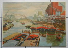 Basel. Rheinhafen. Schulwandbild von ca 1930.
