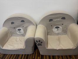 Kinder Sessel 2er Set Bärenmotiv weiss/grau guter Zustand