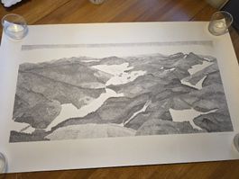 Lithographie, handsigniert, Berglandschaft.