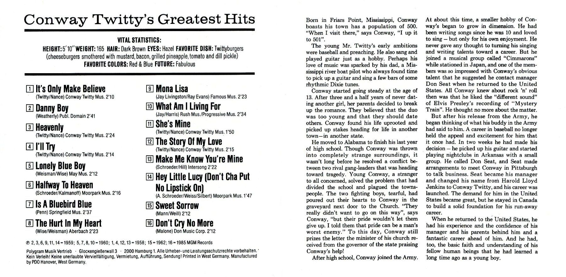 CDs: CD - CONWAY TWITTY Conway Twitty's Greatest Hits – Neu (gemäss Beschreibung) aus Morges von evnocha3 2