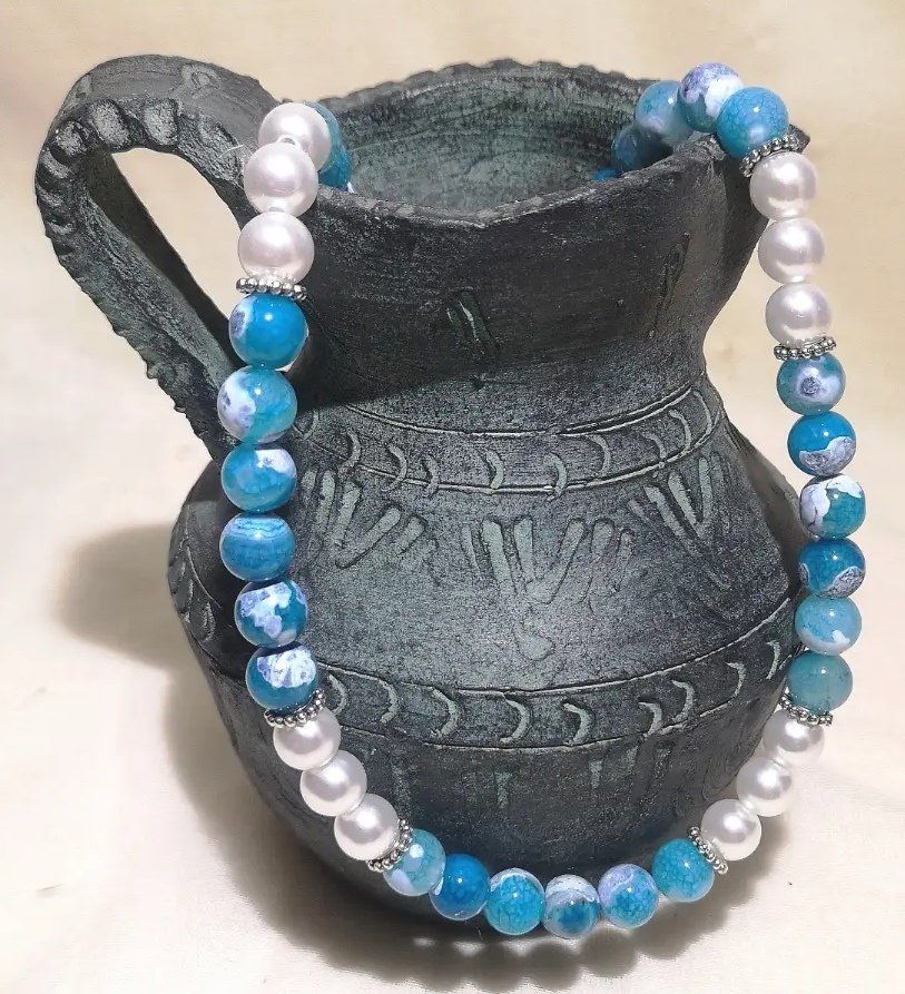 Catenine: Blau Feuer Achat-Perlen-K. - Spendenaktion – Nuovo (secondo la descrizione) da Unterkulm venduto da Nachtigall 5