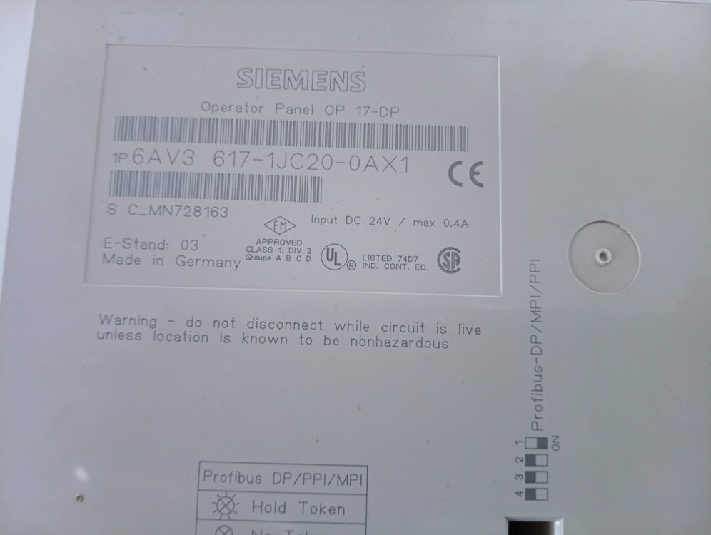 Siemens Operator Panel OP 17/DP / 6AV3617-1JC20-0AX1 (Gebraucht) in ...
