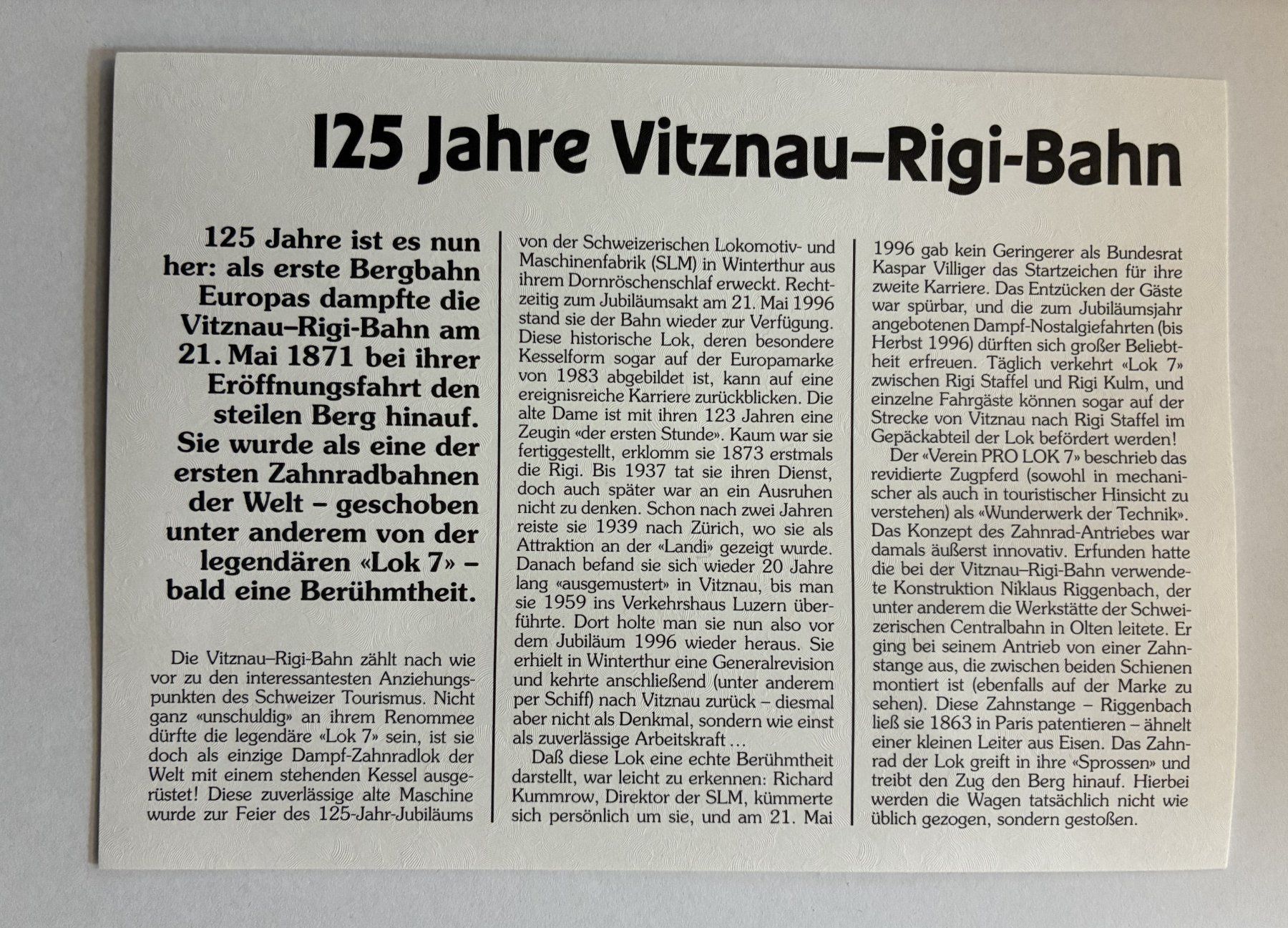 Tutti le monete: Münzbrief "Vitznau-Rigi" 1996 – Usato da Hätzingen venduto da bar_g6zj 2