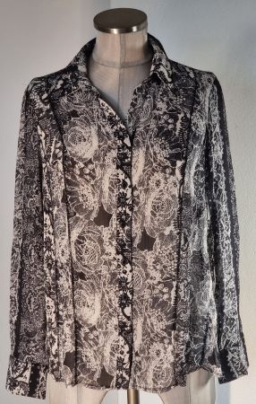 S 36 QUEENSWAY Chiffon Bluse / Jäckli Ersatz schwarz weiss