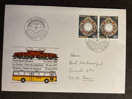 Schweiz 1977 illustr. Sonderbrief 75 J SBB Ferienland franz.