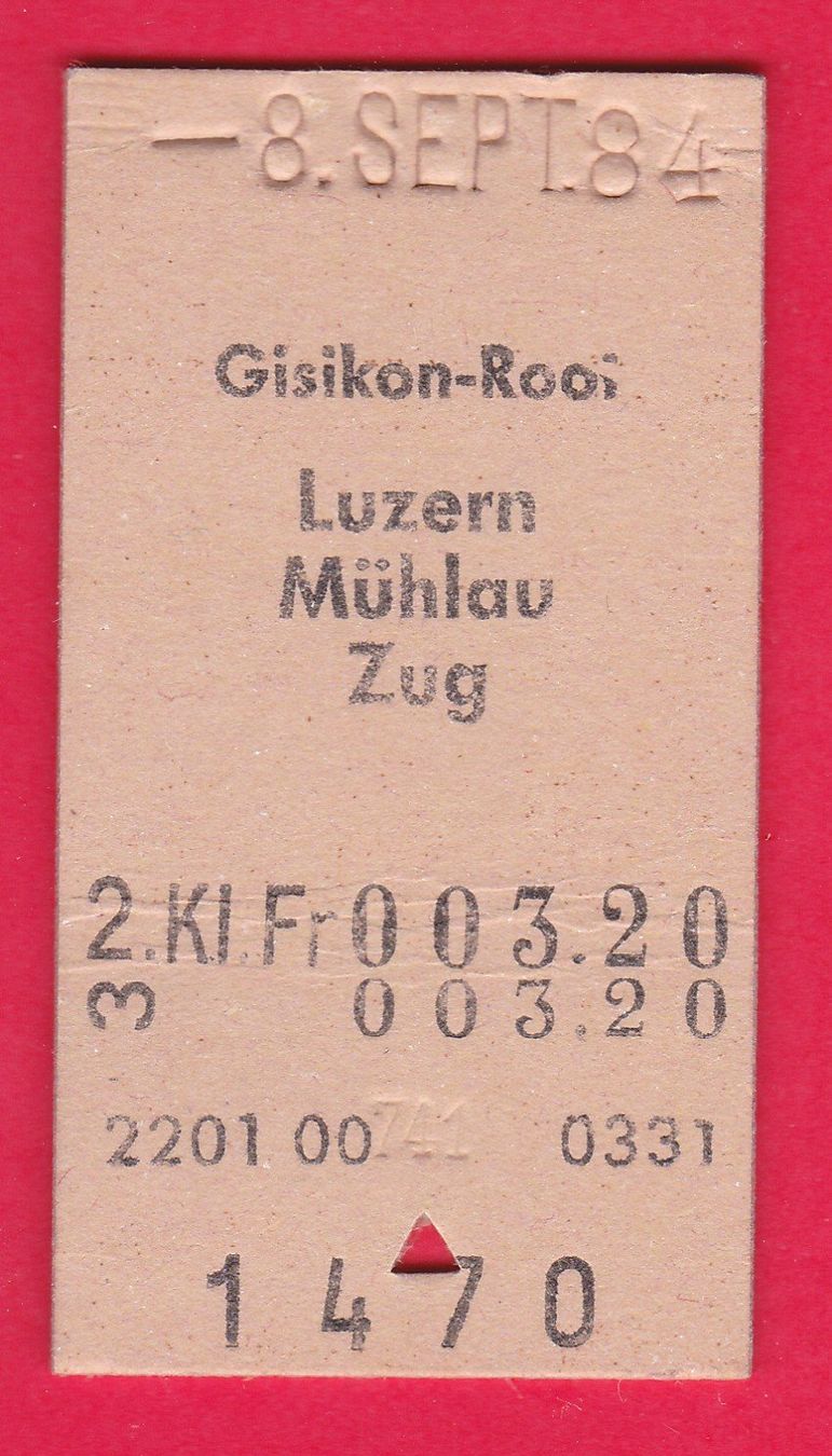Biglietti: KARTON BILLETT, GISIKON-ROOT - ZUG, 2.KLASSE, EINFACH, 1984 – Usato da Oberrieden venduto da Gebirgsstelze