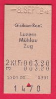 KARTON BILLETT, GISIKON-ROOT - ZUG, 2.KLASSE, EINFACH, 1984