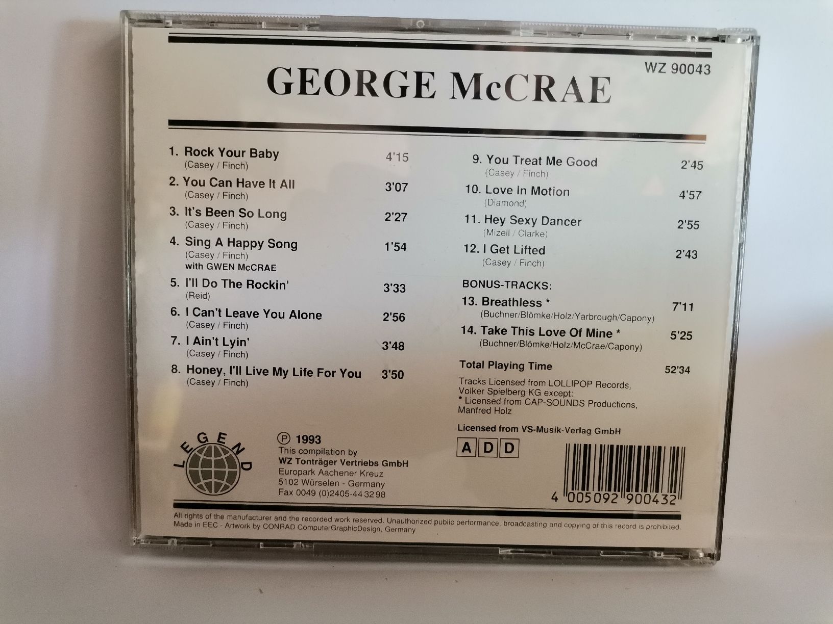 CDs: George McCrae - Legend CD - Sommer Hits von 1993 – Gebraucht aus St. Gallen von Bir_Rer 1