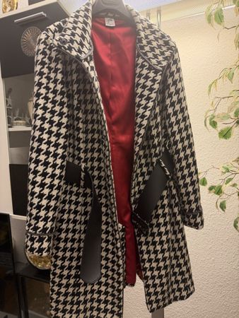 Manteau Jacqueline Riu T3 Pied-de-Poule Avec Ceinture