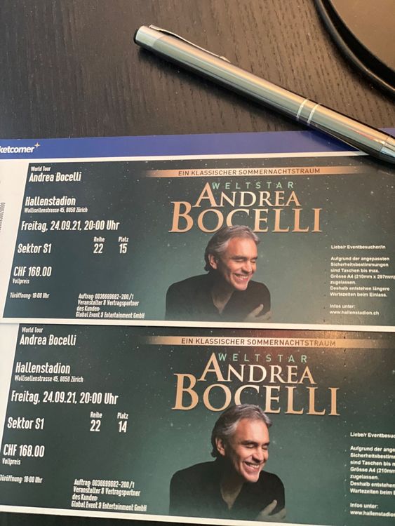 Tickets Andrea Bocelli (Nov 2023) Kaufen auf Ricardo