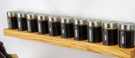 GEWÜRZREGAL EICHE MASSIVHOLZ DUNKEL GEÖLT INKL. 10 DOSEN