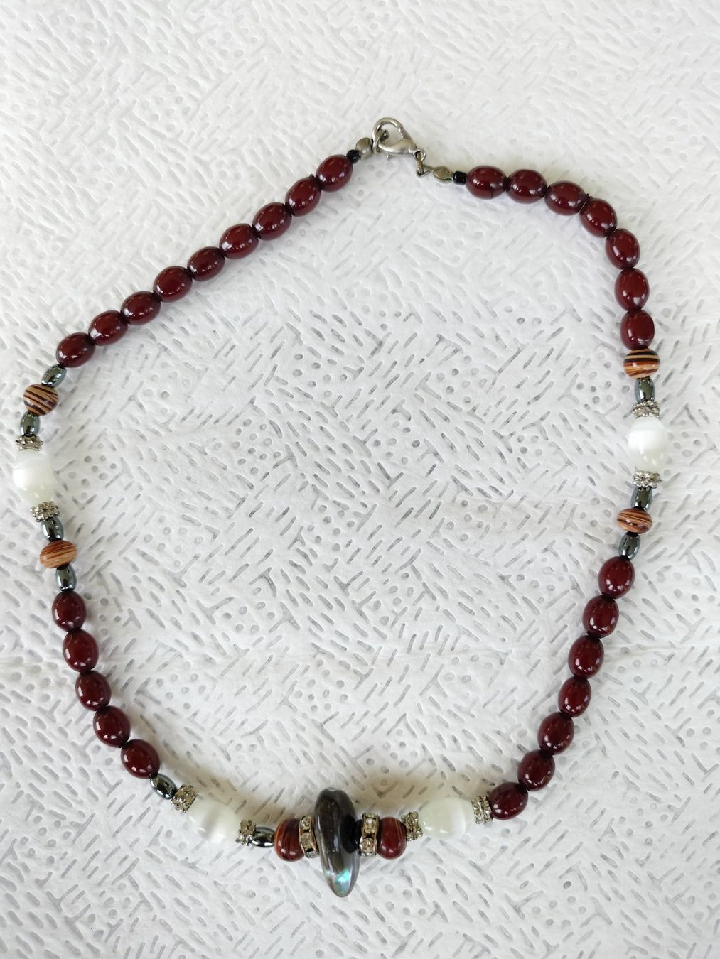 Catenine: Collier jaspe rouge brun, hématite, perle... – Usato da Cortaillod venduto da rozinna