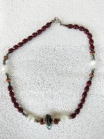 Collier jaspe rouge brun, hématite, perle...