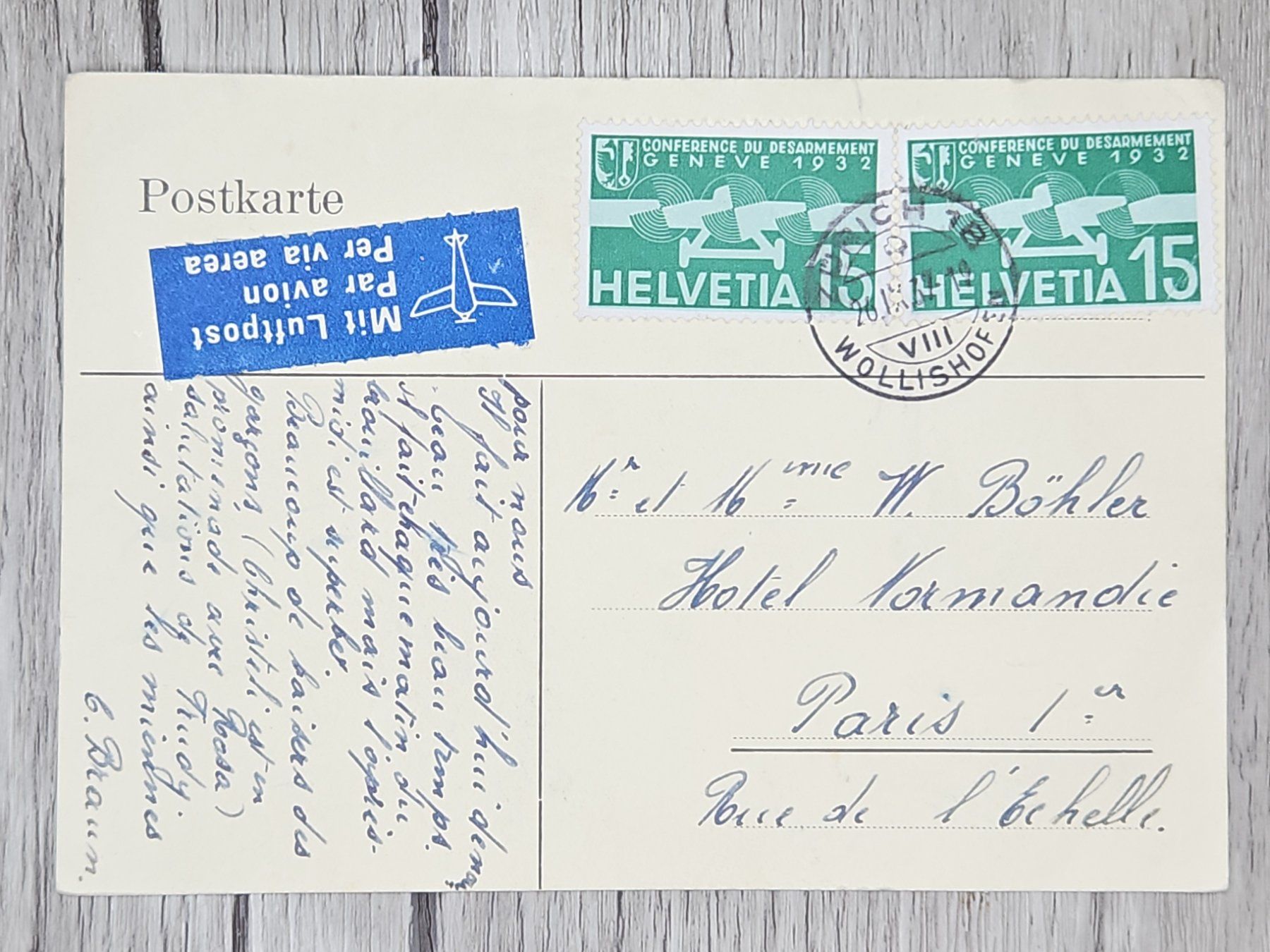 Tutti i francobolli: CL13 Carte Postale  + Timbre Suisse 1937 – Usato da Cousset venduto da Patrick_Collections