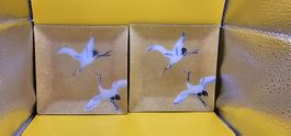 4 Vintage Tutanka japanische Emaille on Copper Platten