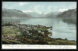 Vevey, Totalansicht des Ortes am See mit