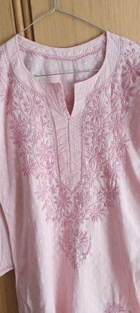 Tunica donna rosa con ricami e pois taglia S puri cotone 