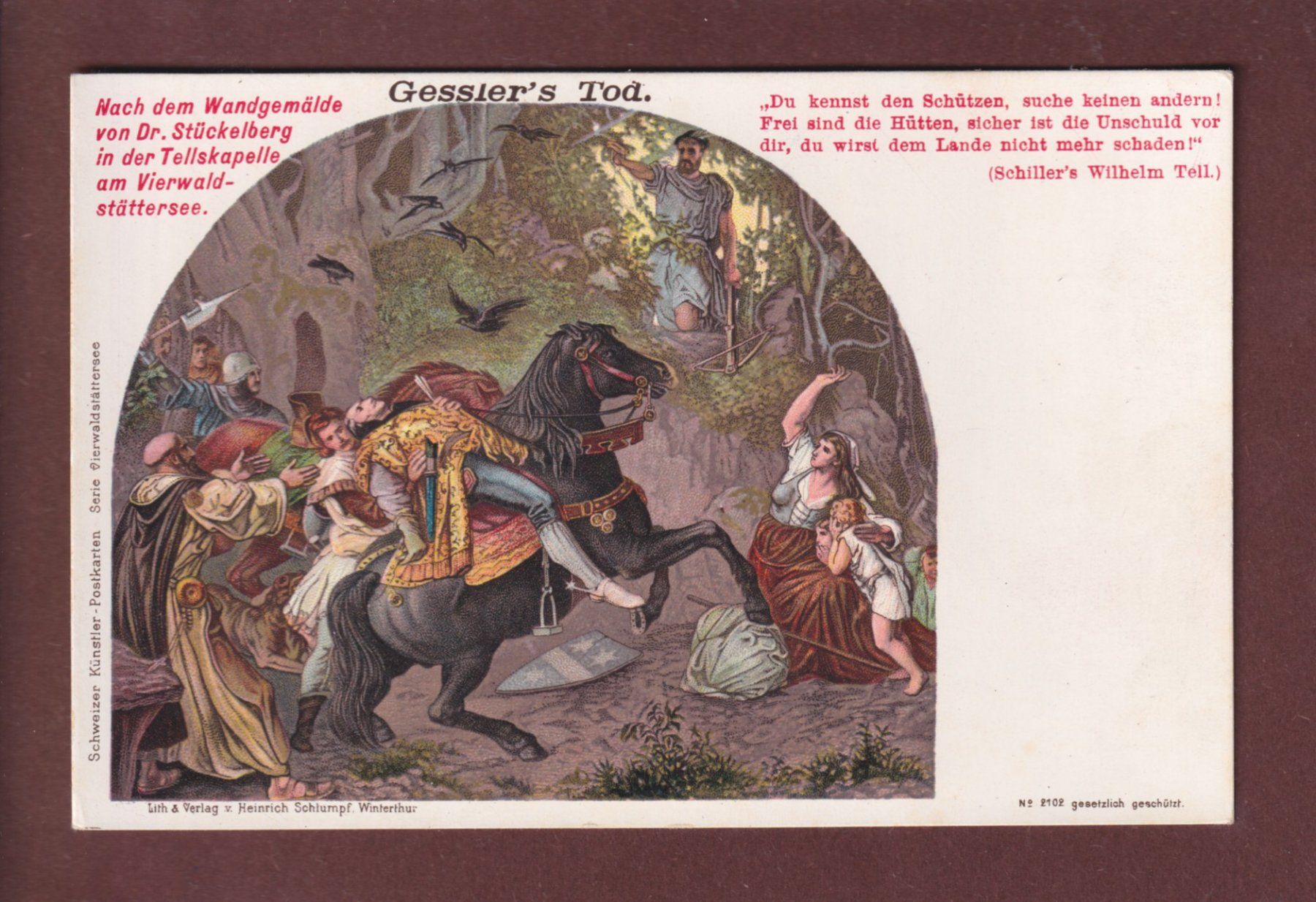 Ansichtskarten: TELLSKAPELLE - Wandgemälde - Gessler's Tod – Gebraucht aus Pully von nicecards-shop