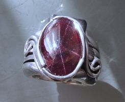 Handgefertigter Silber 800 Sterngranat Fingerring Gr. 60
