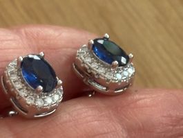 Luxus Elegante Zirkonia Ohrstecker Farbe: Silber/Dunkelblau