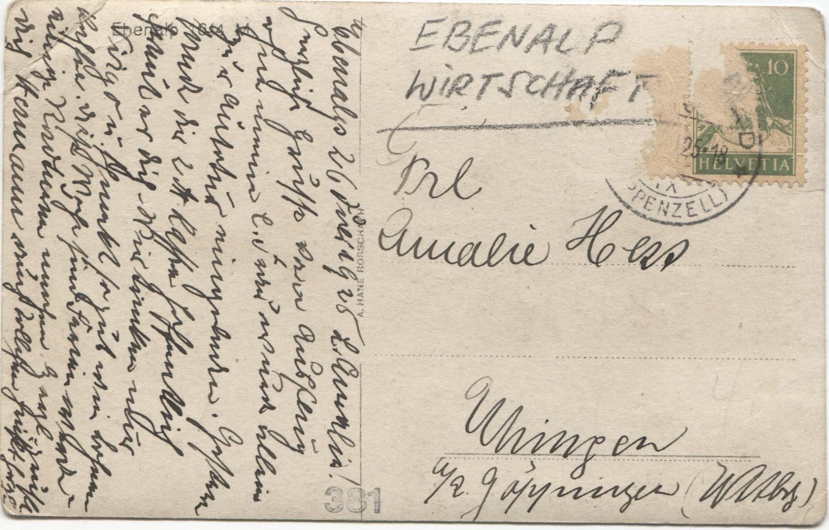 Ansichtskarten: EBENALP AI 1925 mit Alphorn – Gebraucht aus Wil SG von Clanx 1