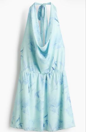 Dress halterneck light blue floral print size S