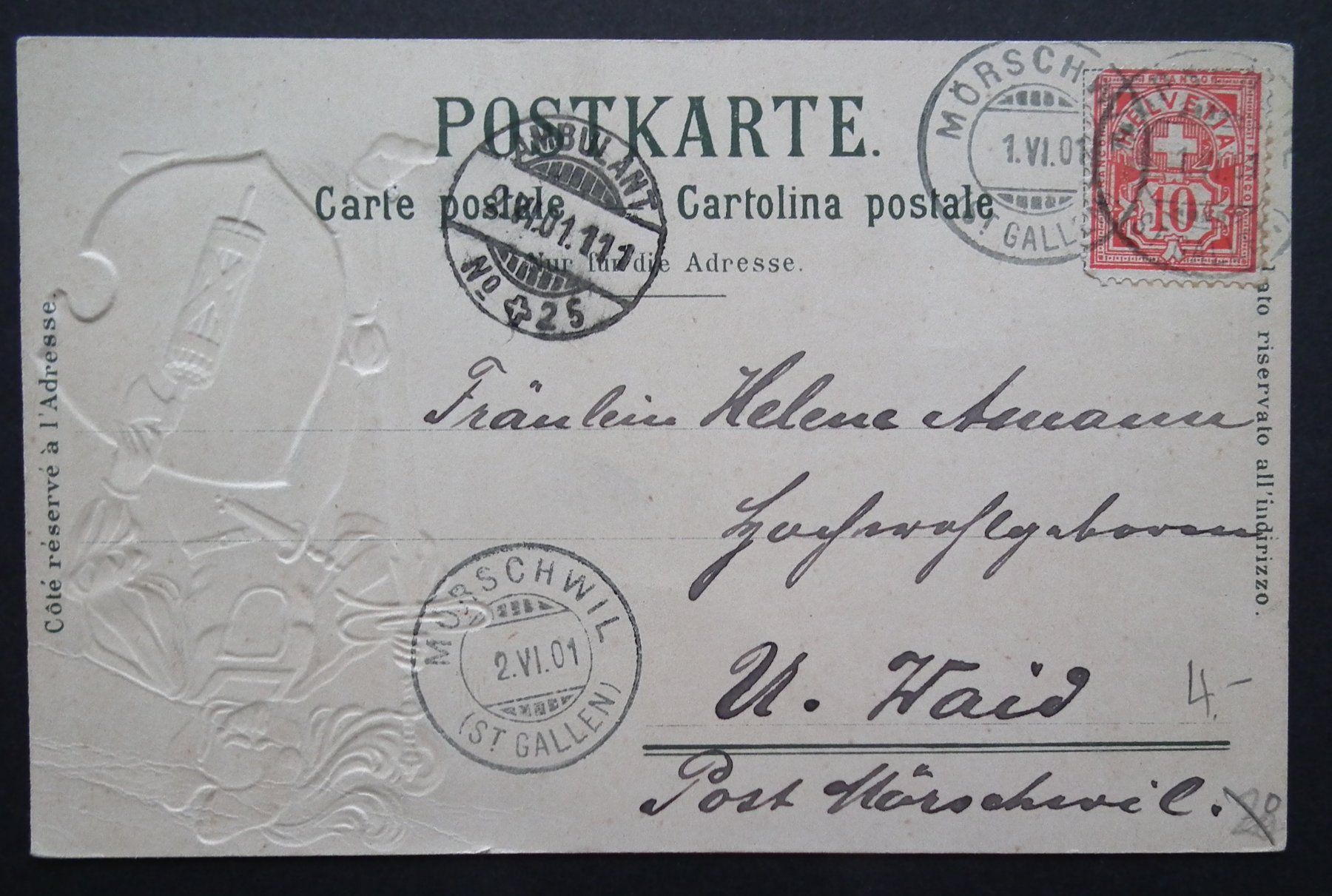 Ansichtskarten: 1901 St. Gallen  Präge- Ansichtskarte  gelaufen – Gebraucht aus Kriens von WULLU99 1