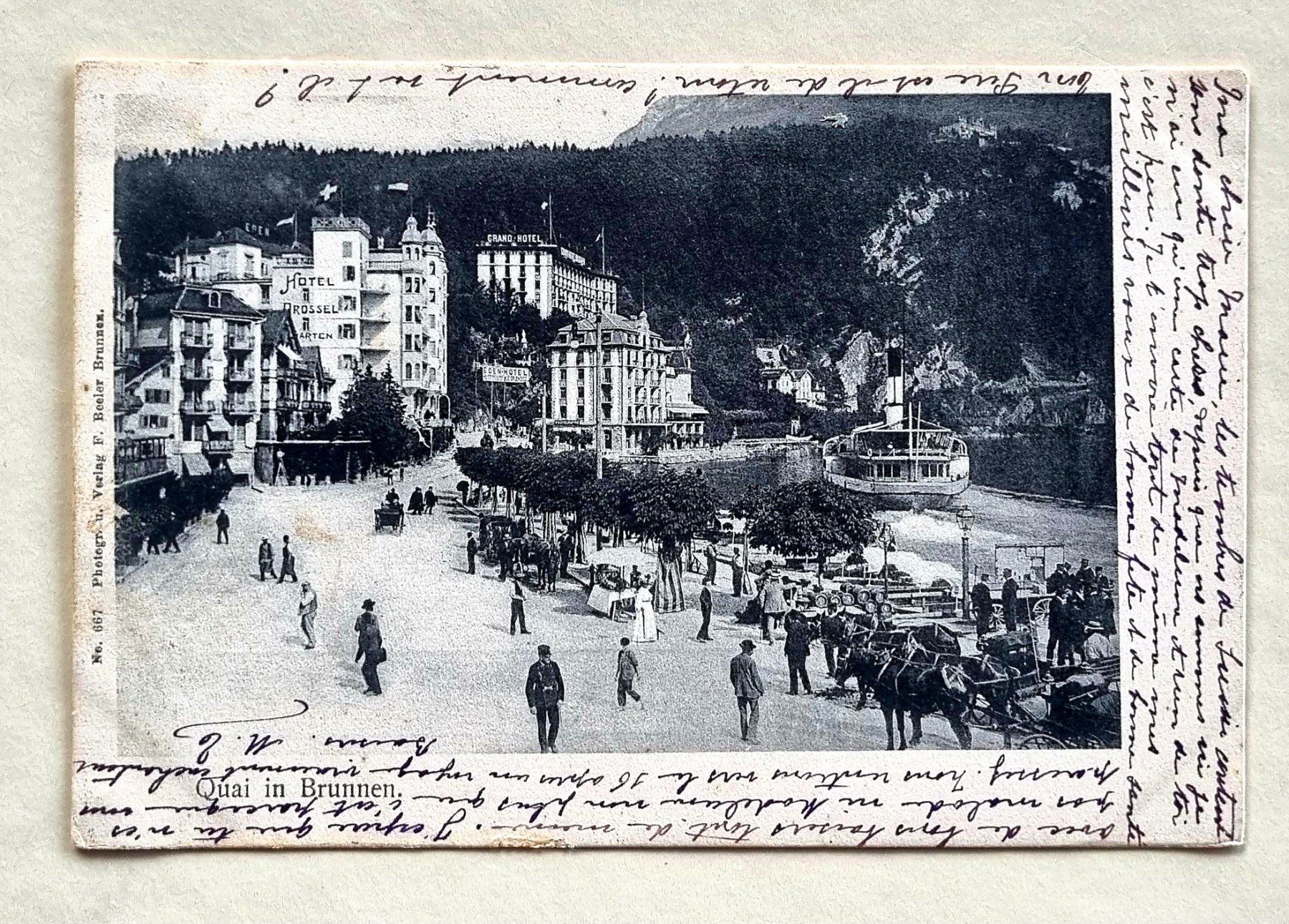 Cartoline postali: Brunnen - Quai - Ankunft des Dampfschiffs - 1904 – Usato da Rothrist venduto da RROENK