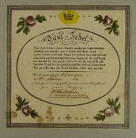 TAUFZEDEL TAUFBRIEF WANGEN 1841 ALTKOLORIERTER HOLZSCHNITT