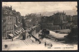 Lausanne, Strassenbahn an der grossen Br