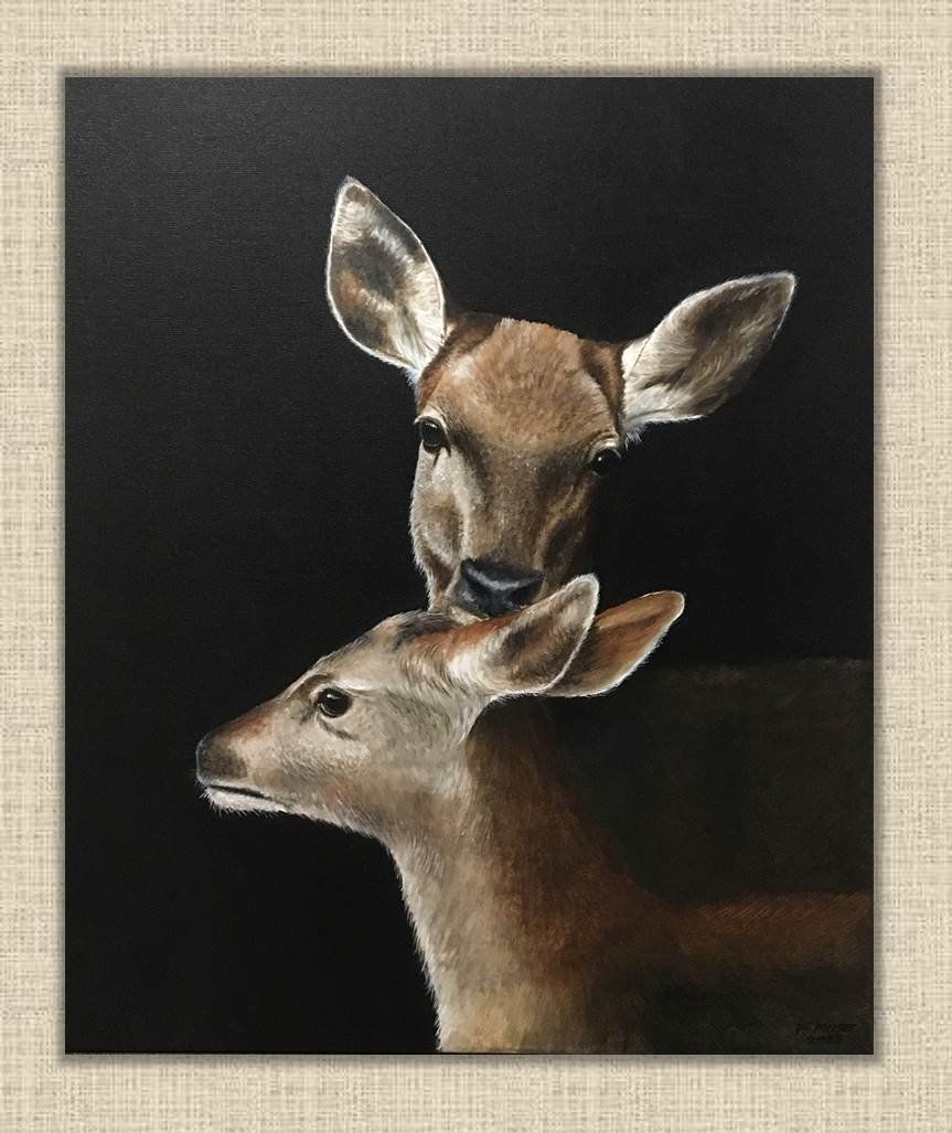 Dipinti: Biche et faon - Wildmaler F. Moser – Nuovo (secondo la descrizione) da Le Fuet venduto da MosArt58