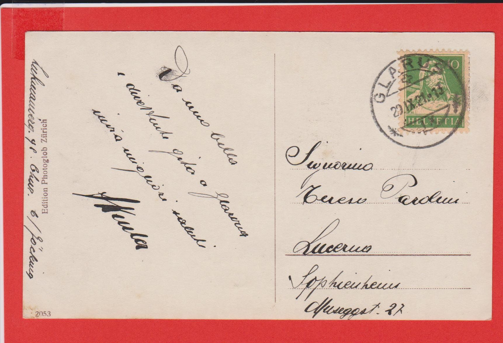 Ansichtskarten: Glarus   -   alte Ansichtskarte um 1921 – Gebraucht aus Vitznau von Ropaku 1