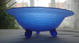 Blaue Vintage Glas Schale auf Füsschen - Deko Hingucker!