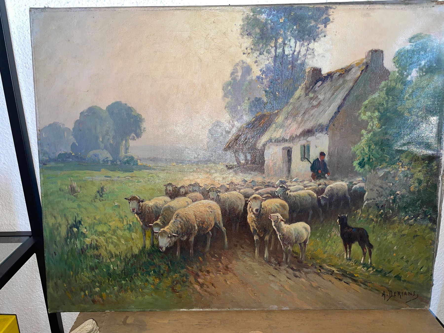 Dipinti: Ölgemälde A.Derians, Landschaft mit Schafen – Usato da Cham venduto da Chramschopf