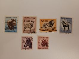 Briefmarken Tiere von Südafrika Zebra Löwe Nashorn etc