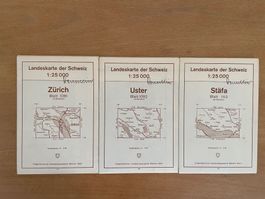 3 Landkarten,  Zürich, Uster und Stäfa,  1957